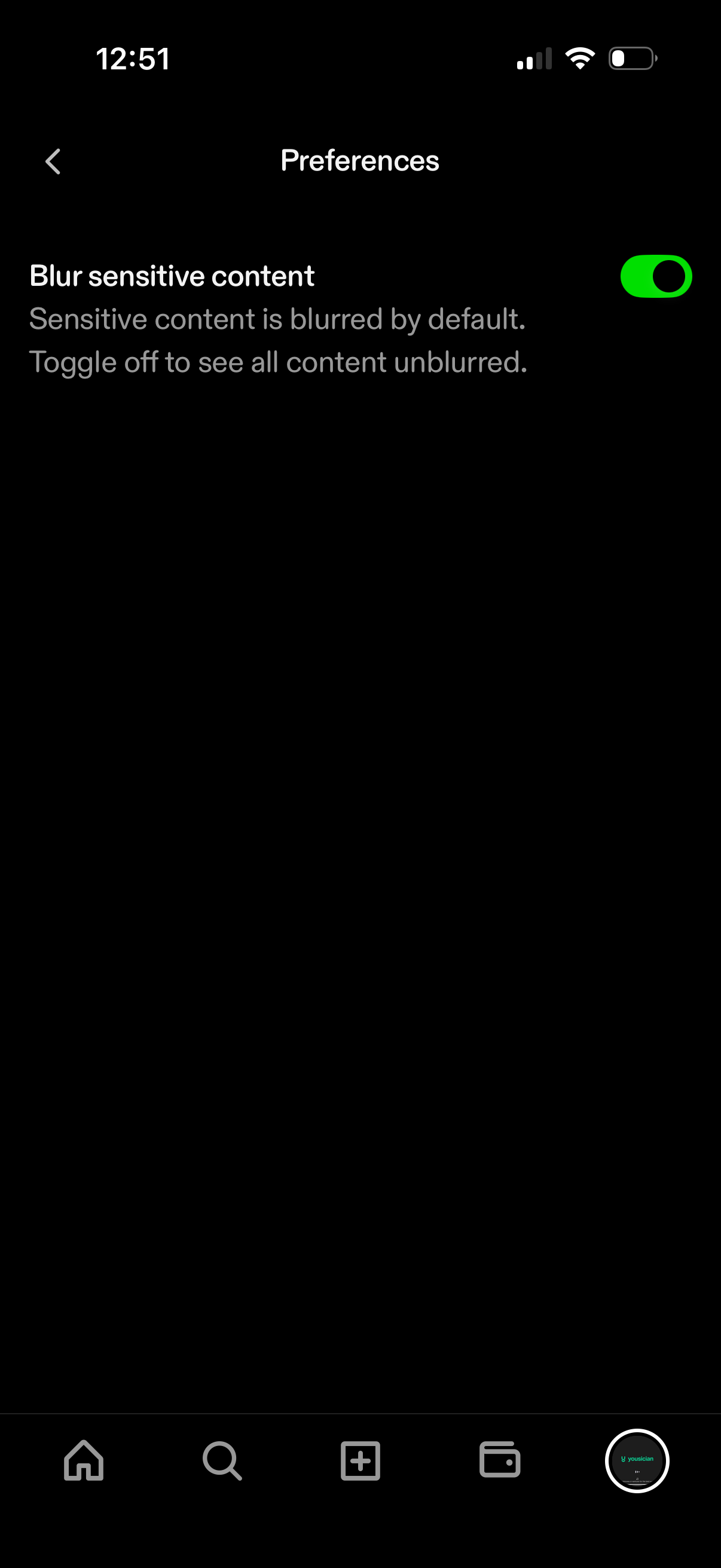 zora settings screenshot